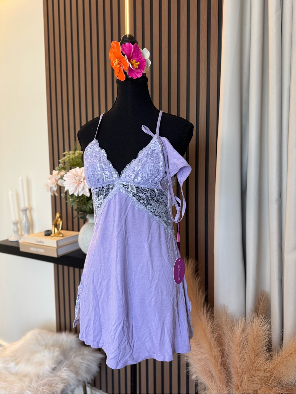Lavender Lace Trim Chemise Nightdress - Women Intimates